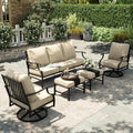 5-Piece Outdoor Patio Conversation Set with Swivel Chairs, Ottomans and 3-Seat Sofa, Cushioned 7-Seat Furniture Collection for Backyard, Garden and Patio